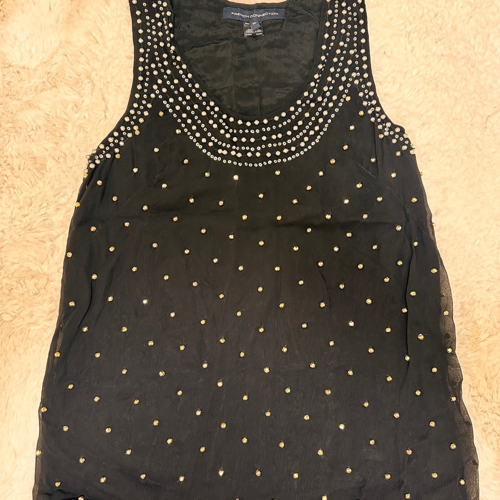 French Connection Black and Gold Embellished Top